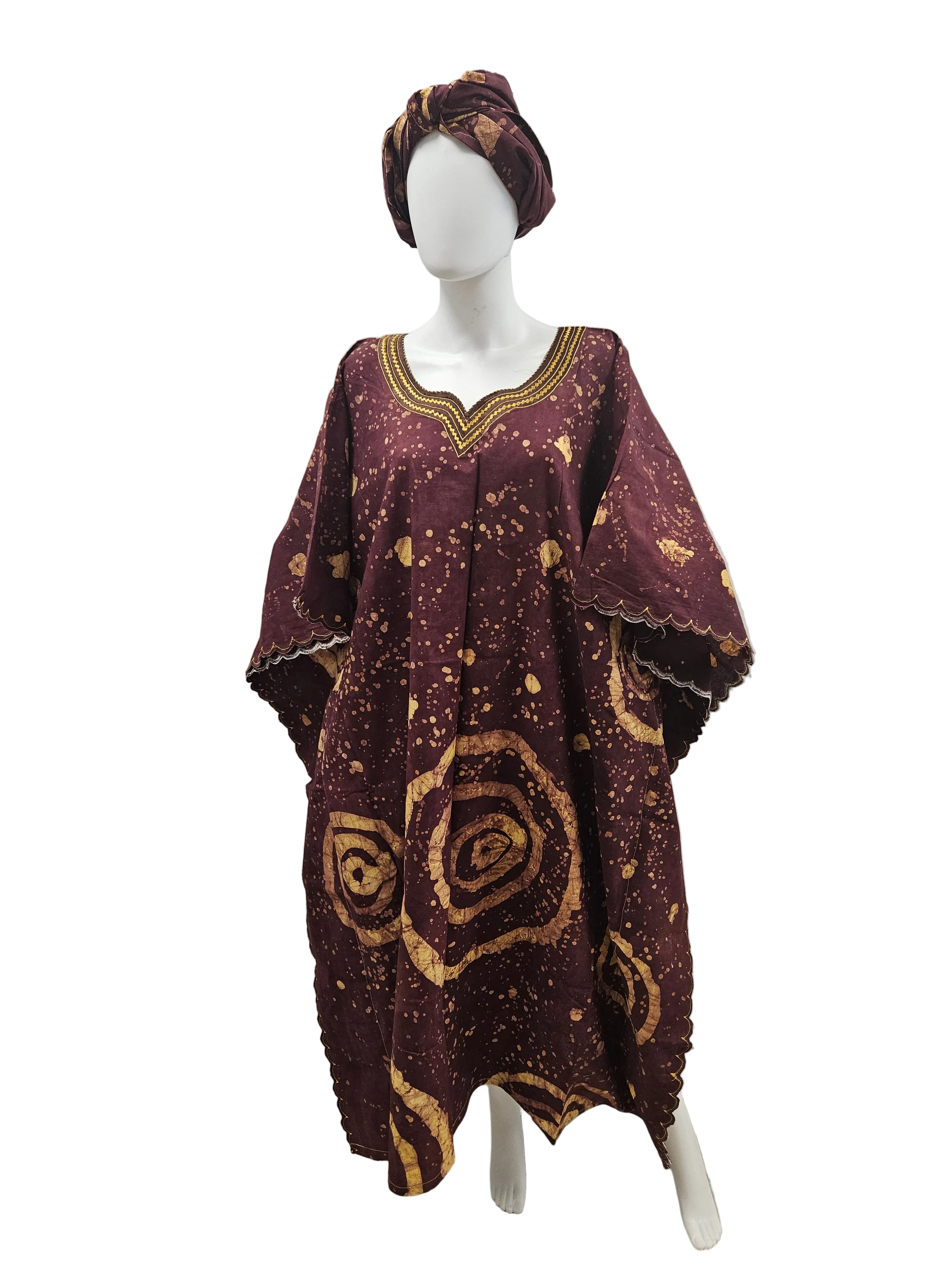 Handmade African Tie & Dye Fabric Boubou Dress From Ghana One Size Filt All Good Quality.