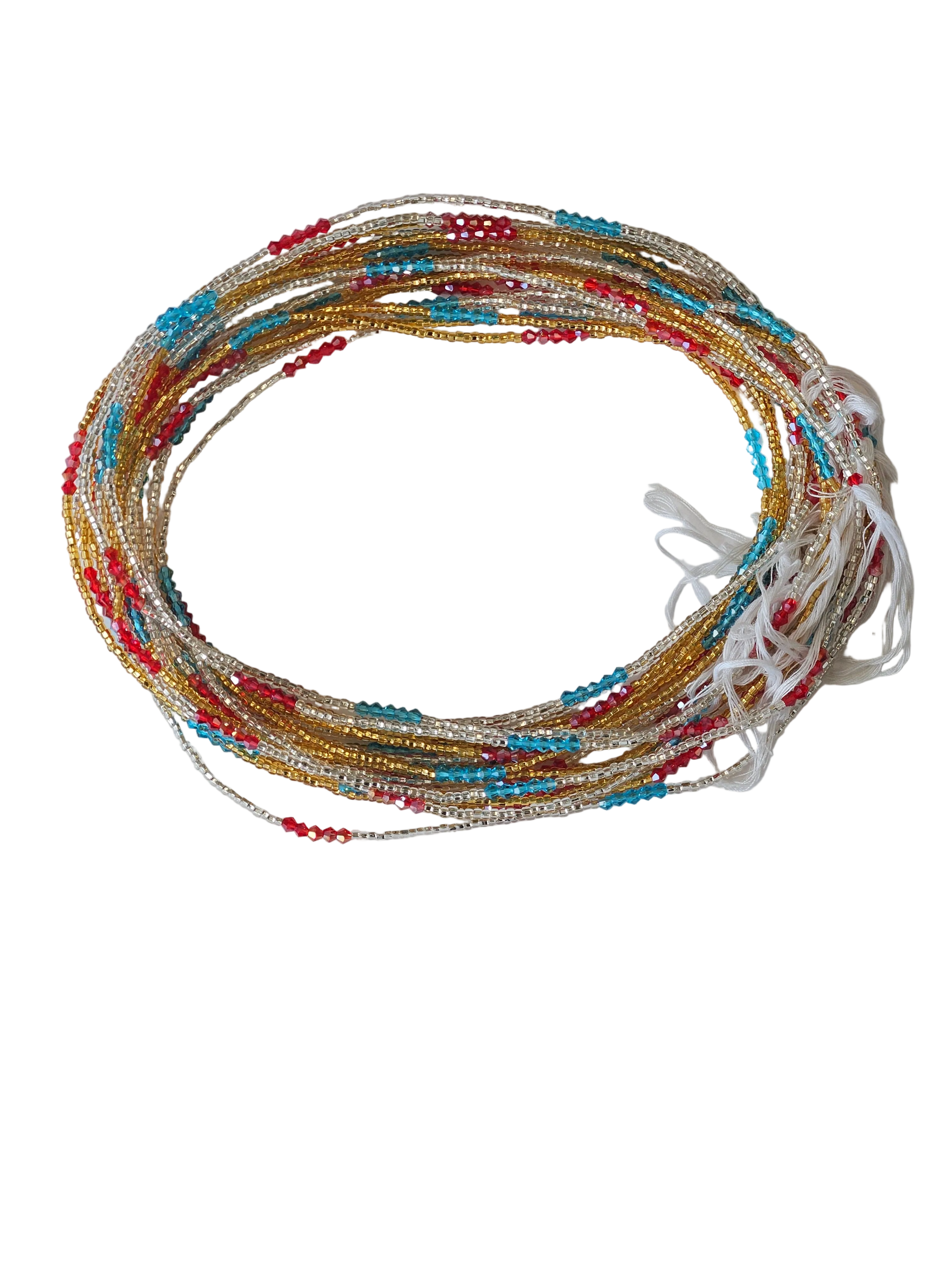 Traditional African Beaded Waist Beads - Tie-On Single Strand Made in Ghana, 2 Piece