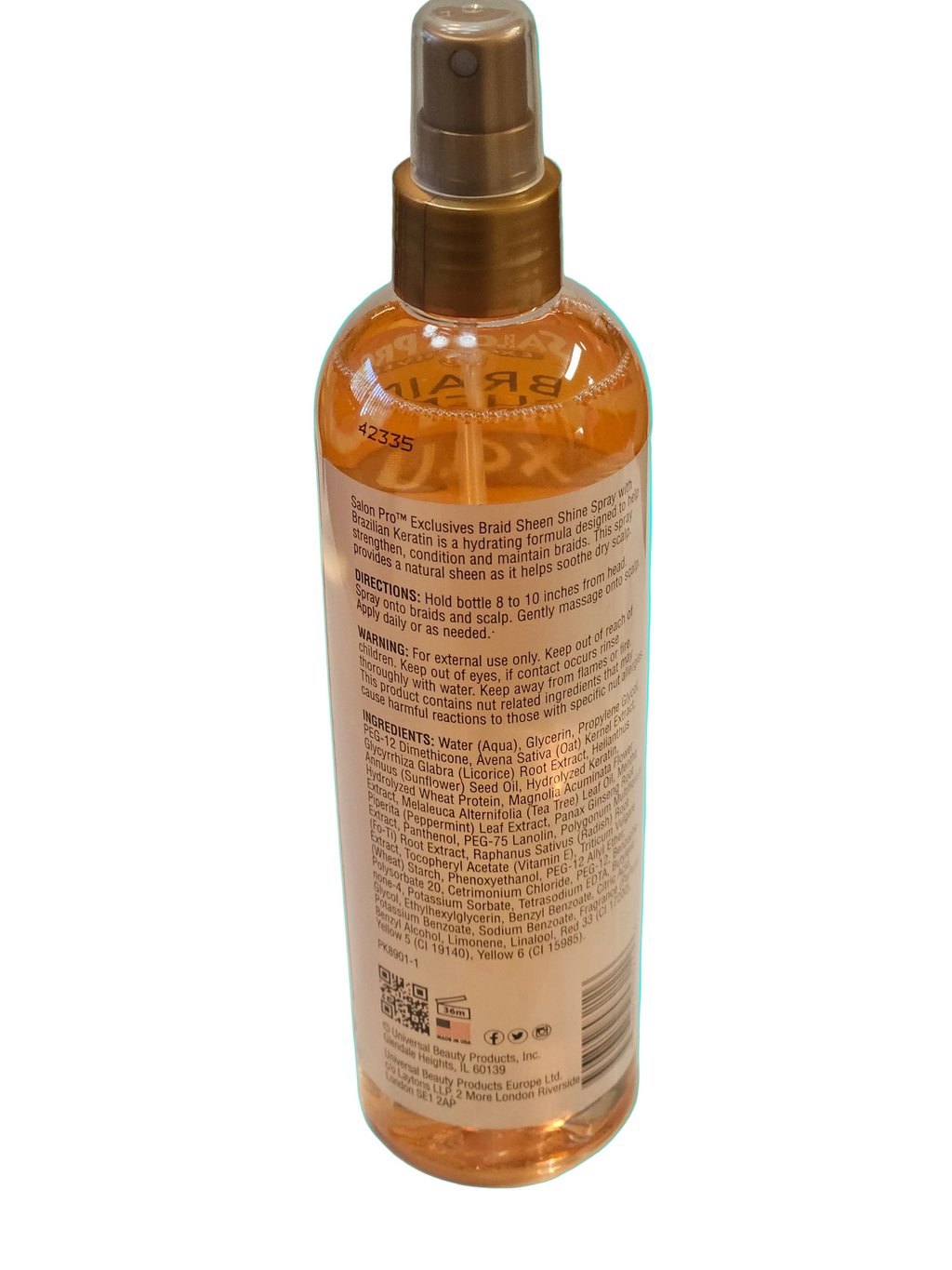 Salon Pro Braid Sheen Spray Brazilian Keratin Human &Synthetic Hair Spray