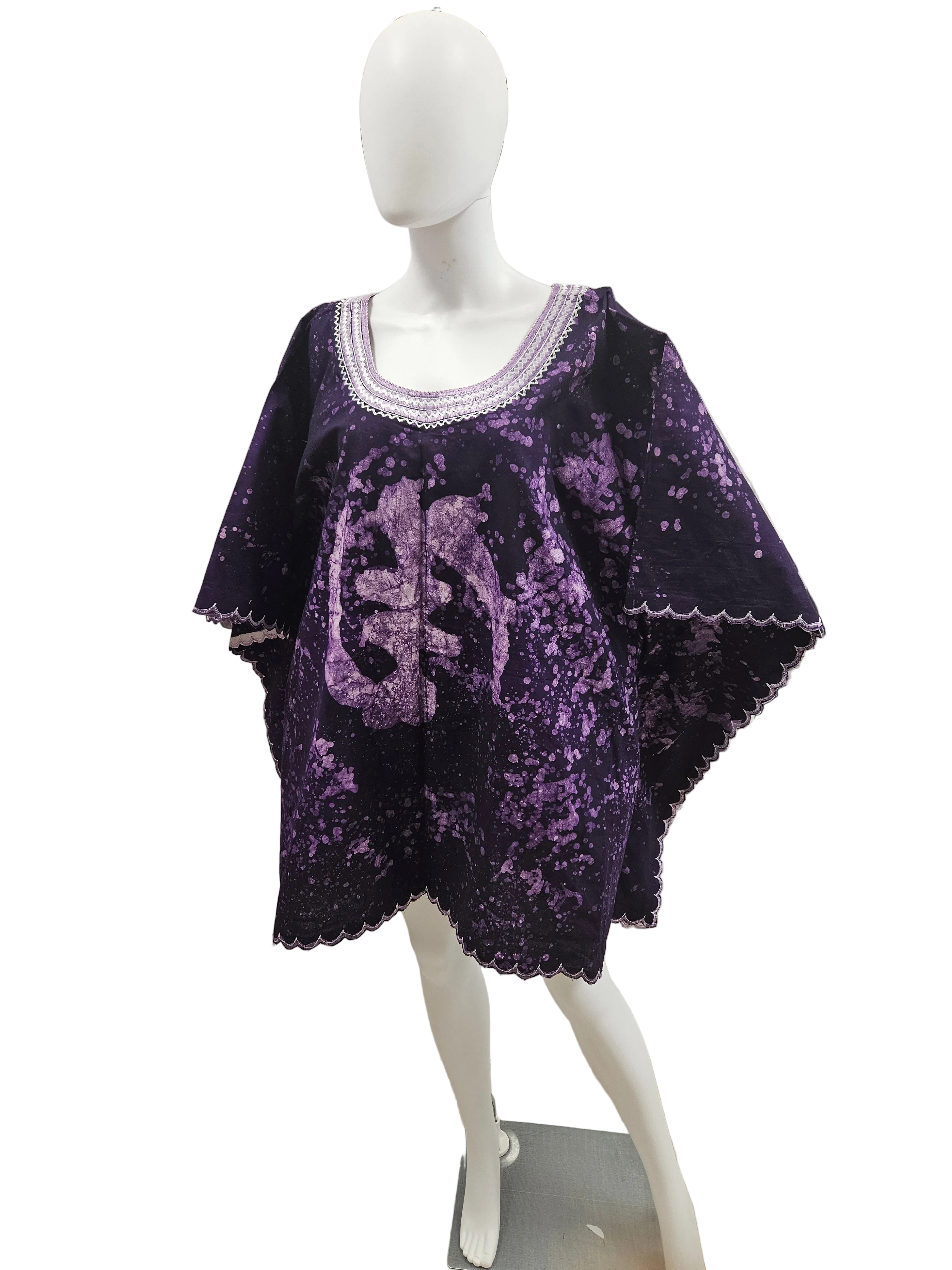 Handmade African Tie & Dye Fabric Shorts Boubou Dress From Ghana One Size Filt All Good Quality.