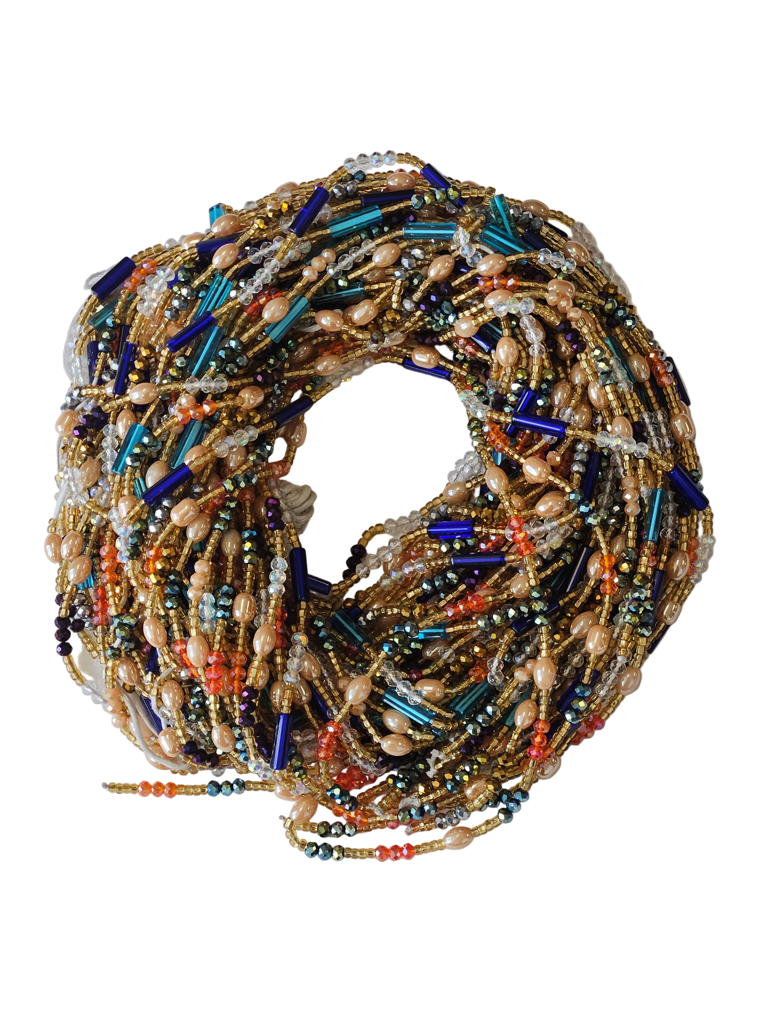 Traditional African Beaded Waist Beads - Tie-On Single Strand Made in Ghana, 2 Piece