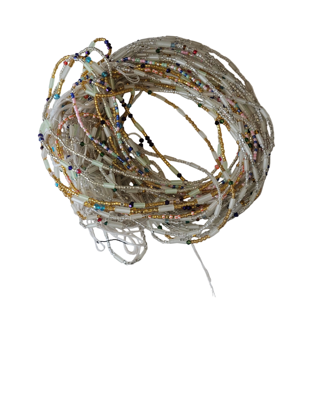 Traditional African Beaded Waist Beads - Tie-On Single Strand Made in Ghana, 2 Piece