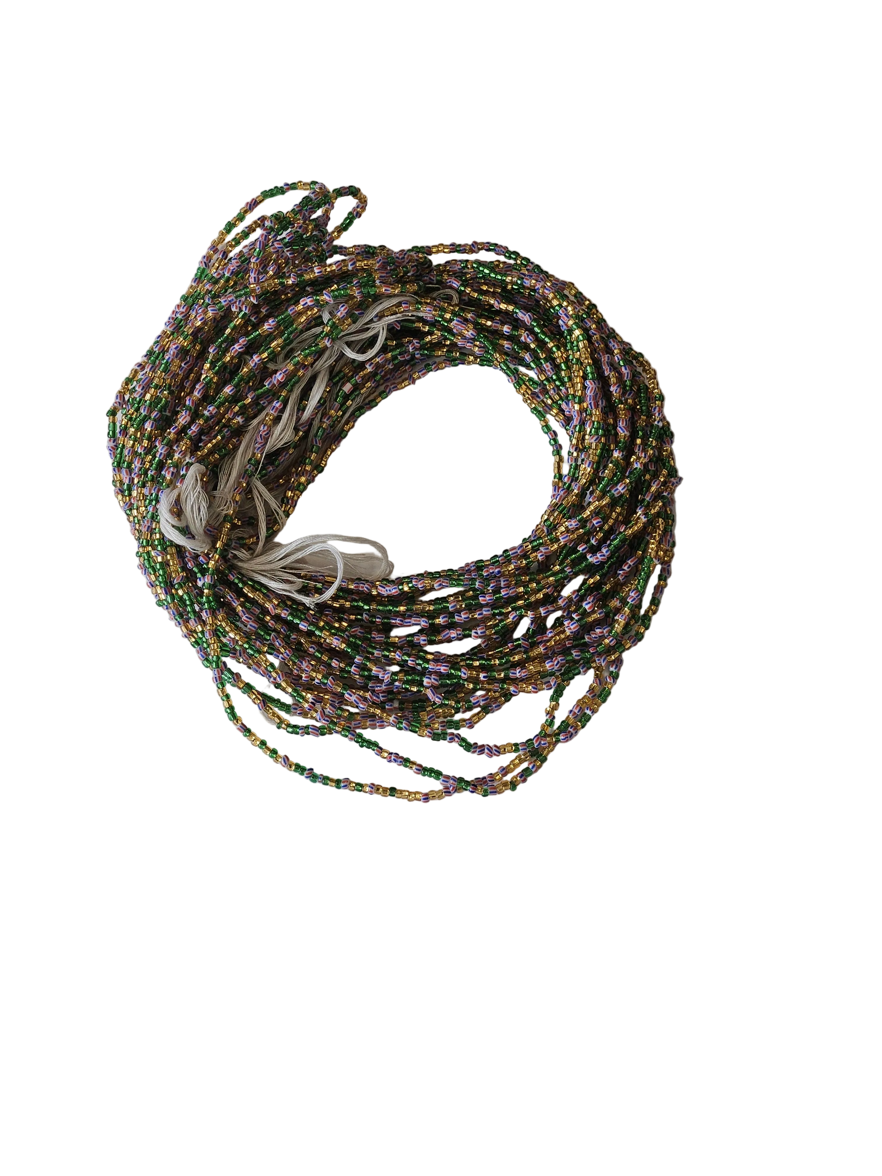 Traditional African Beaded Waist Beads - Tie-On Single Strand Made in Ghana, 2 Piece
