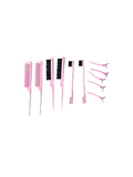 11 Piece Nylon Brushes set for Grooming-Salon Teasing Brush, Double, Sided Edge Brush, Smooth Comb,Rat Tail Combs With Duckbill Clips For Women and Girls (Pink Color.