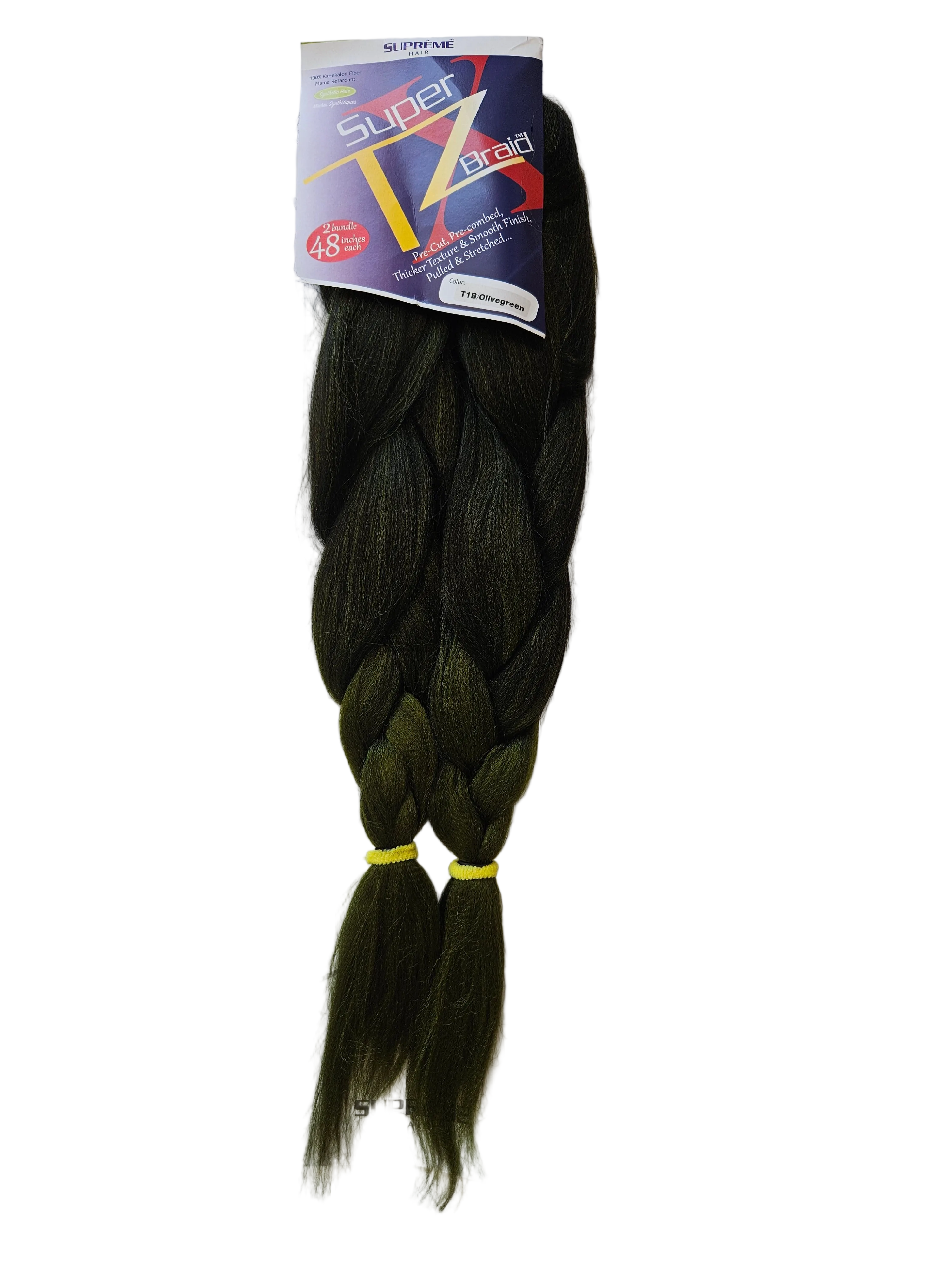 Supreme Hair Super X TZ Braid - 2 Bundles (48")Color:T1B/Olivegreen