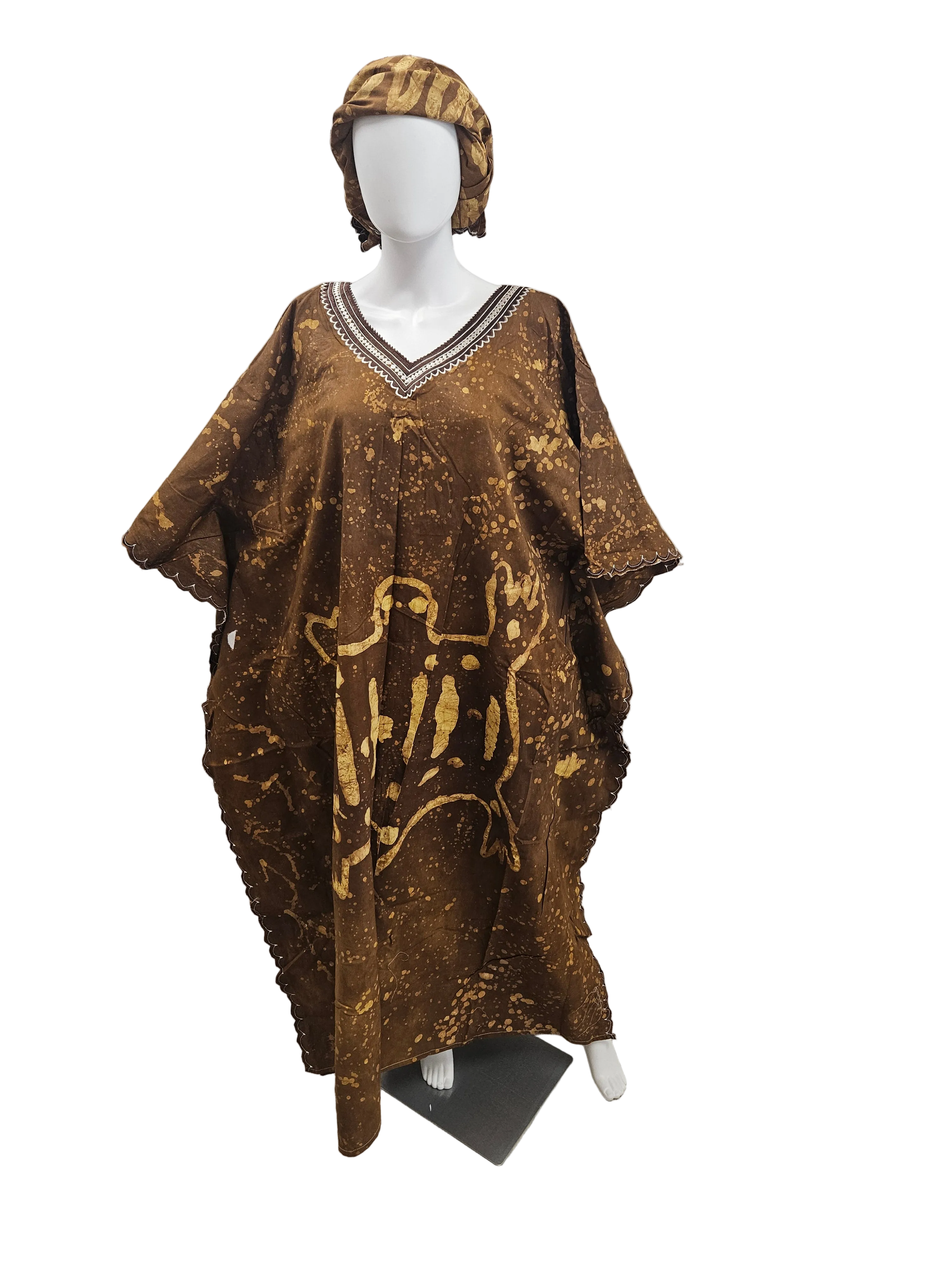 Handmade African Tie & Dye Fabric Boubou Dress From Ghana One Size Filt All, Good Quality