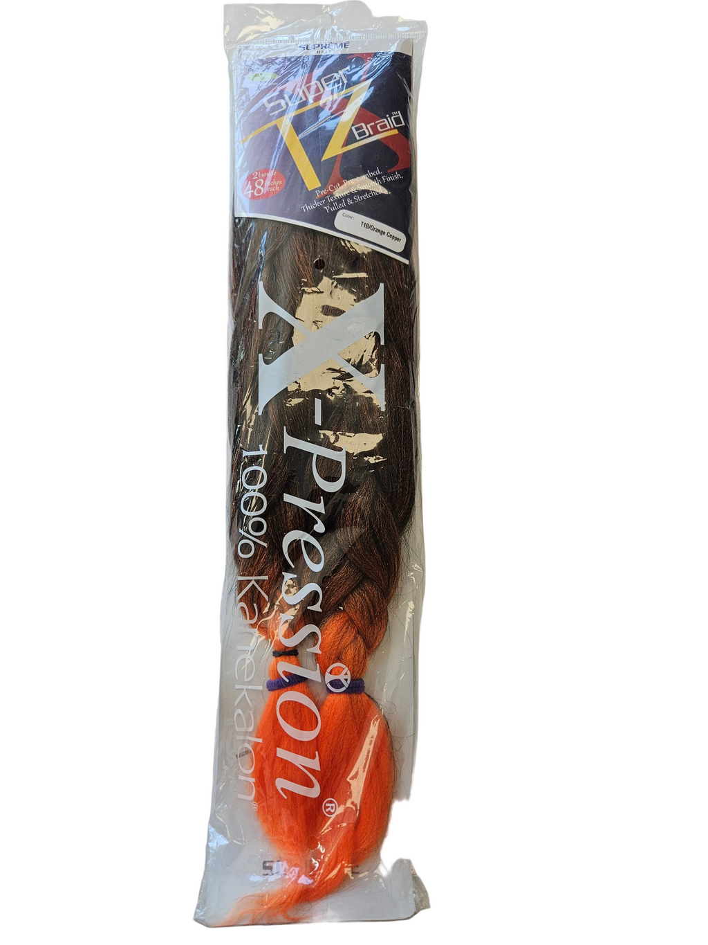 Supreme Hair Super X TZ Braid - 2 Bundles (48")Color T1b/orange coppe