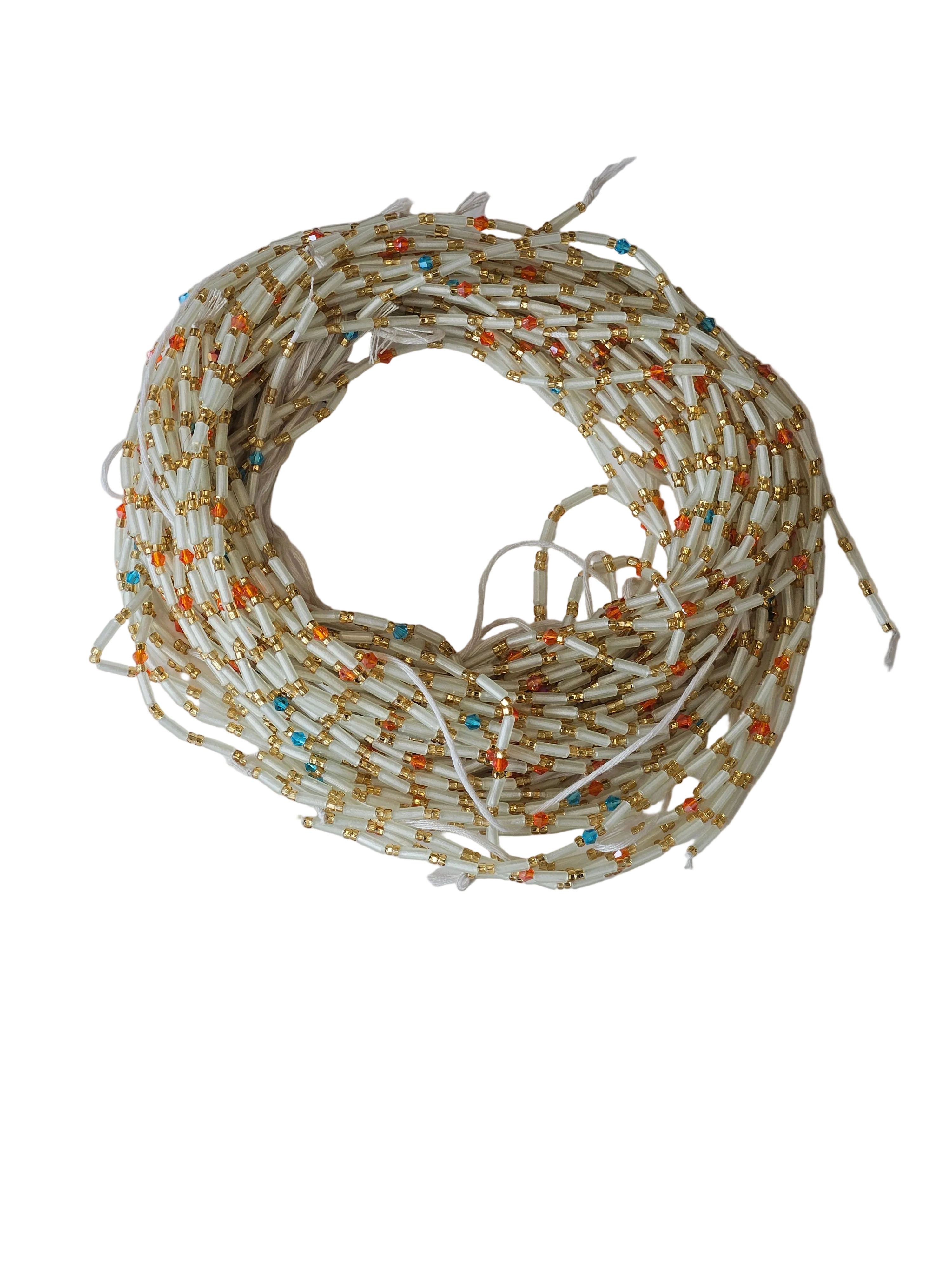 Traditional African Beaded Waist Beads - Tie-On Single Strand Made in Ghana, 2 Piece