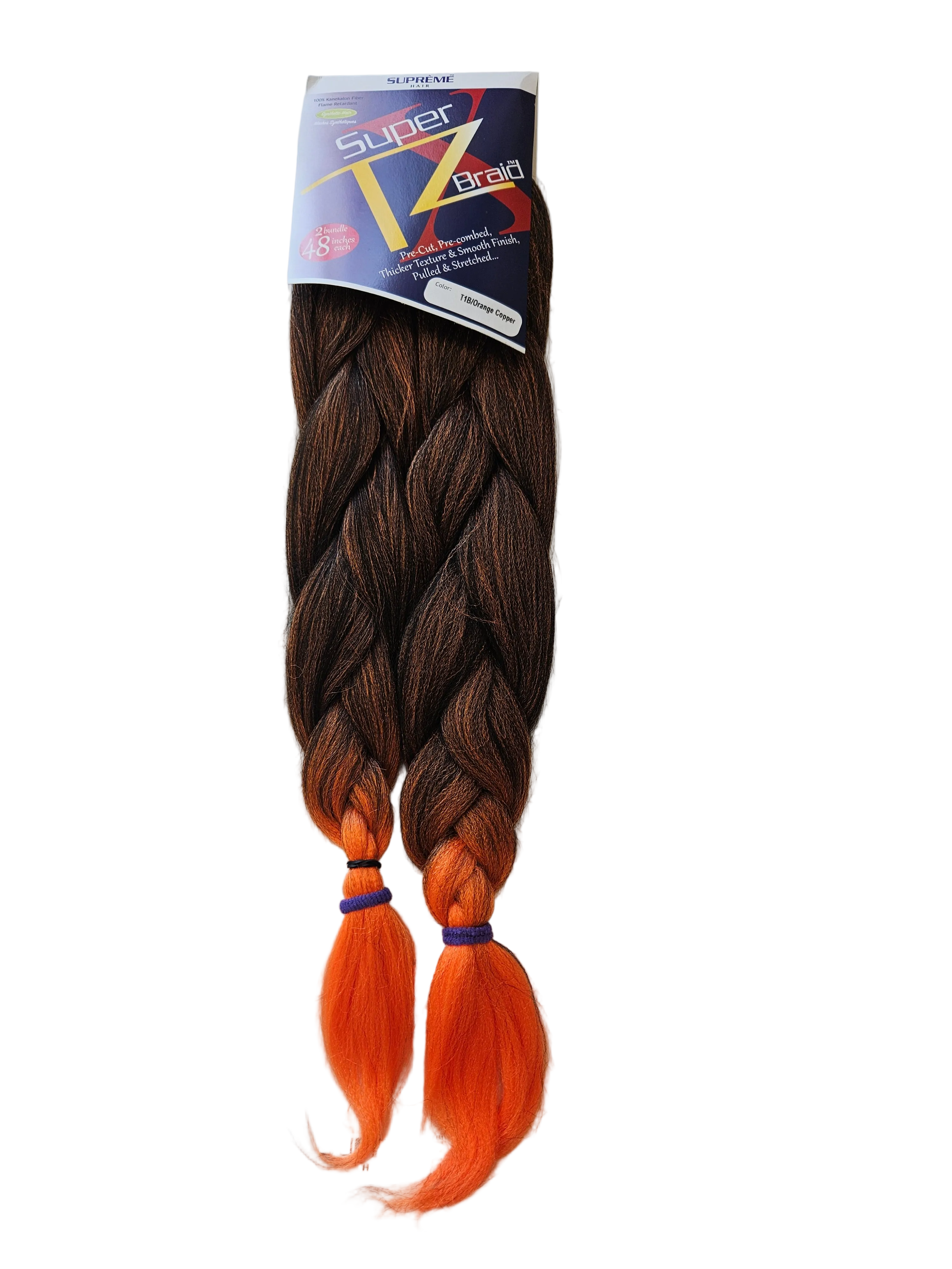 Supreme Hair Super X TZ Braid - 2 Bundles (48")Color T1b/orange coppe