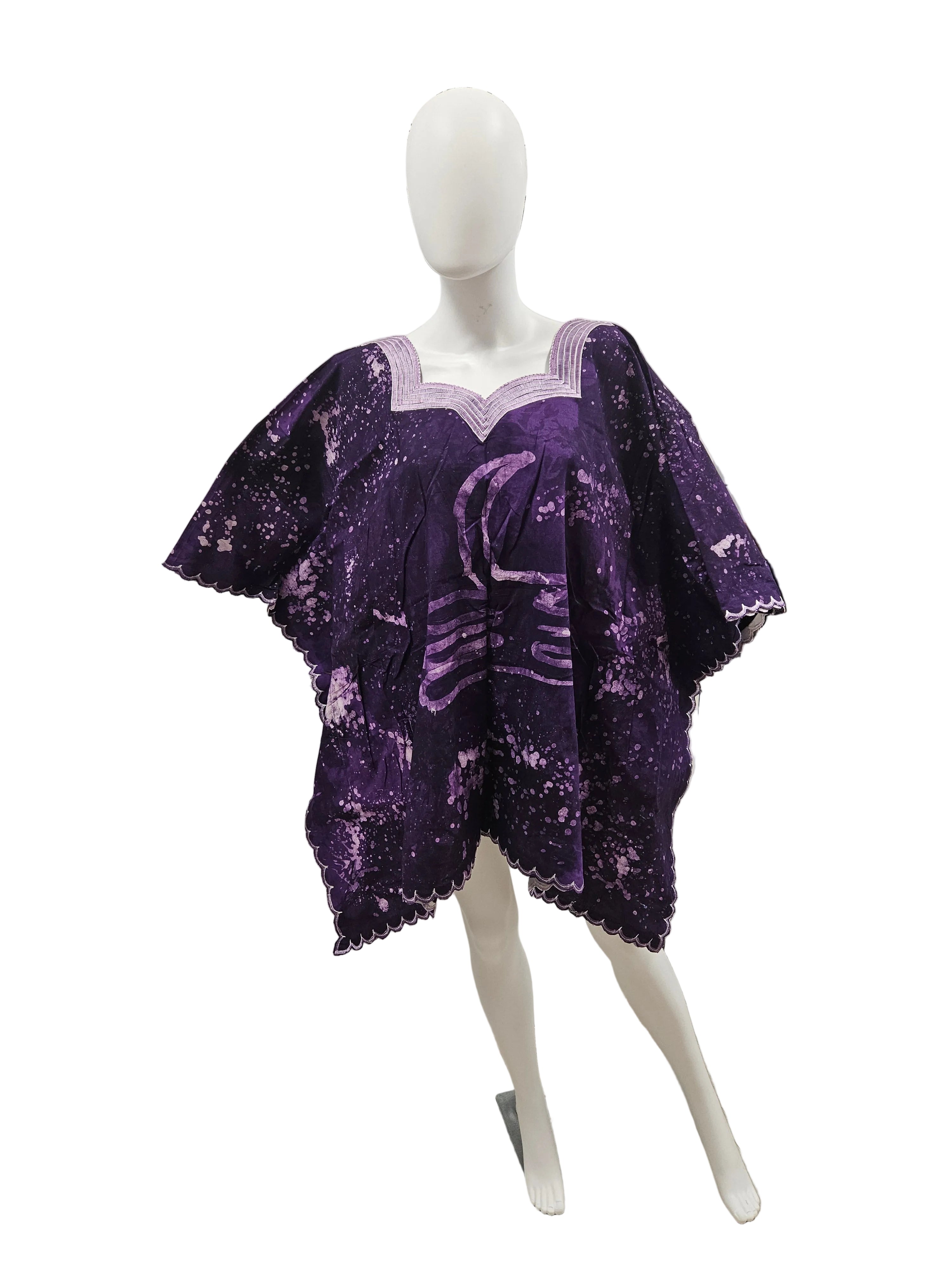 Handmade African Tie & Dye Fabric Shorts Boubou Dress From Ghana One Size Filt All Good Quality.