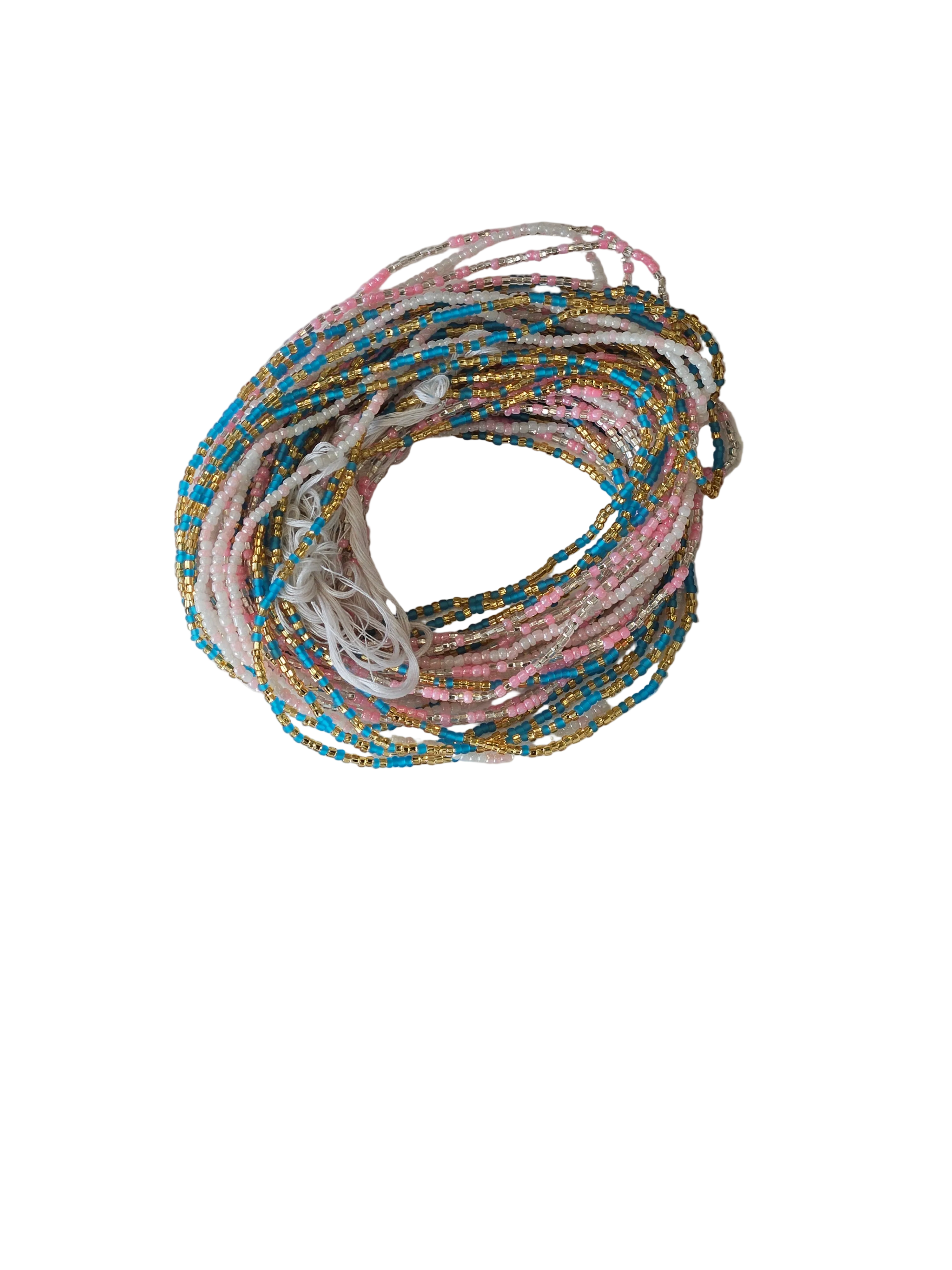 Traditional African Beaded Waist Beads - Tie-On Single Strand Made in Ghana, 2 Piece